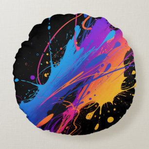 Abstract Colourful Paint Splatter Background Round Pillow