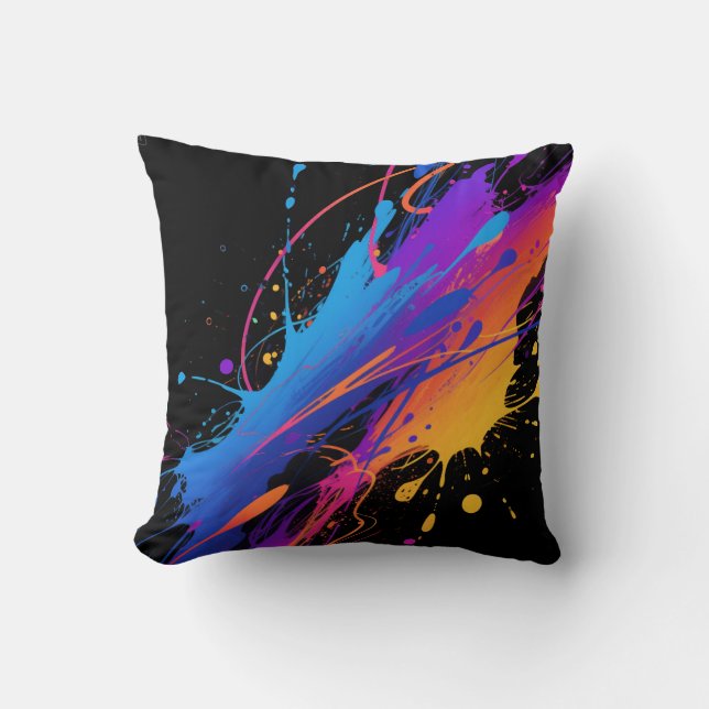 Abstract Colourful Paint Splatter Background Throw Pillow (Front)