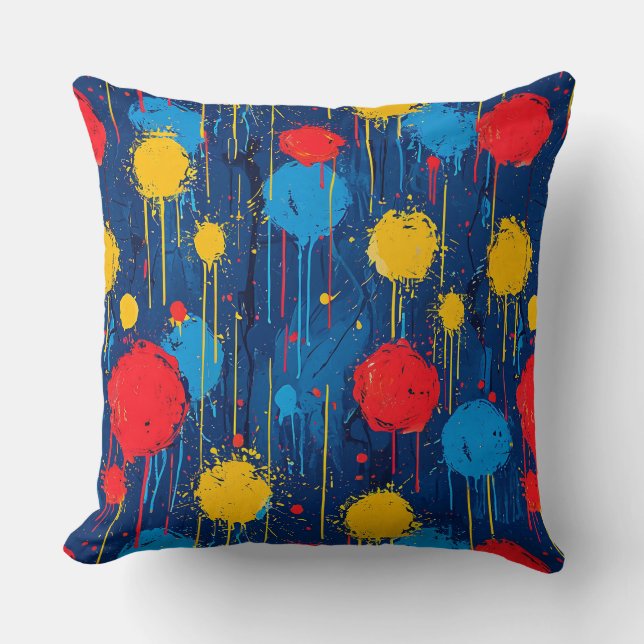 Abstract Colourful Paint Splatters Throw Pillow (Front)
