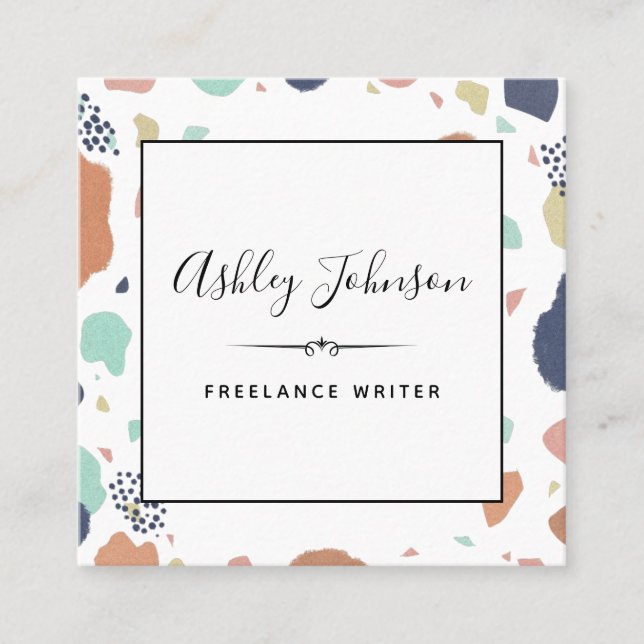 Abstract Colourful Paint Strokes Freelancer Writer Square Business Card (Front)
