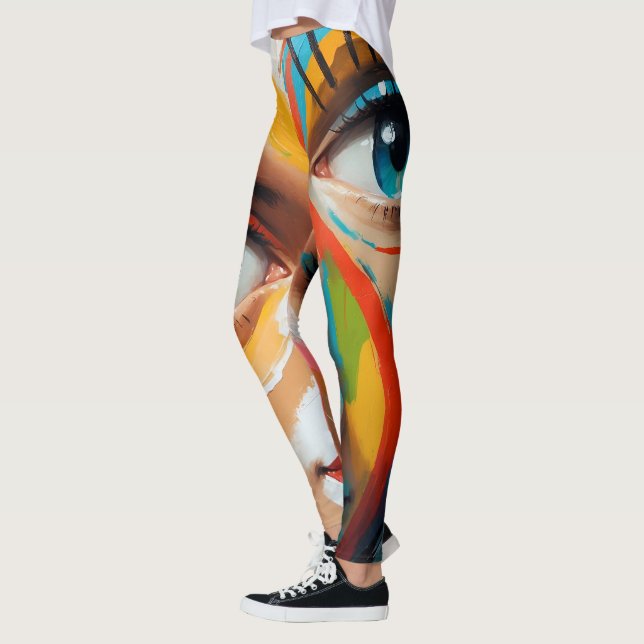 Abstract Colourful Painted Face Leggings (Left)