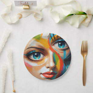 Abstract Colourful Painted Face Paper Plate