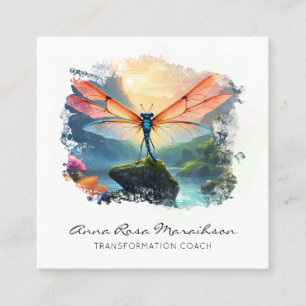 *~* Abstract Colourful painting  Lotus Dragonfly   Square Business Card