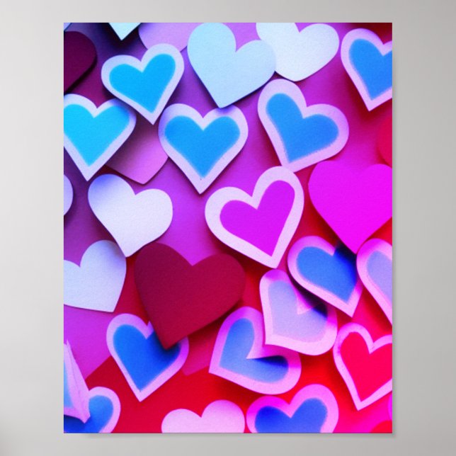 Abstract Colourful Paper Hearts Poster (Front)
