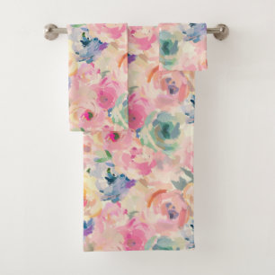 Abstract Colourful Pastel Flowers Floral Pattern Bath Towel Set