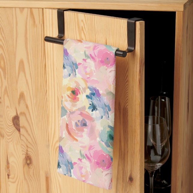 Abstract Colourful Pastel Flowers Floral Pattern Kitchen Towel (Thirds Fold)