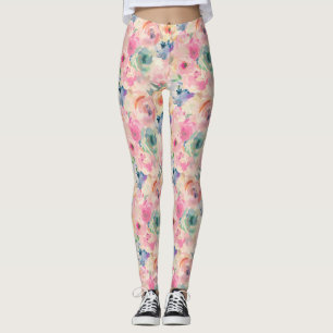 Abstract Colourful Pastel Flowers Floral Pattern Leggings