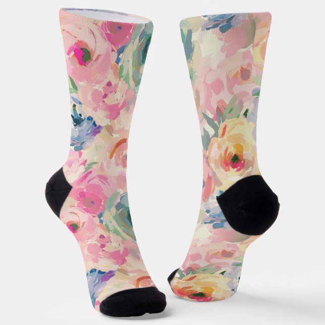 Abstract Colourful Pastel Flowers Floral Pattern Socks (Angled)