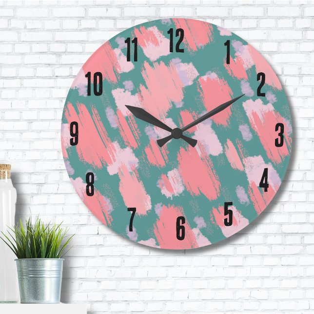 Abstract Colourful Pattern Large Clock (Trendy Abstract Brushstrokes Colorful Pattern Large Clock)