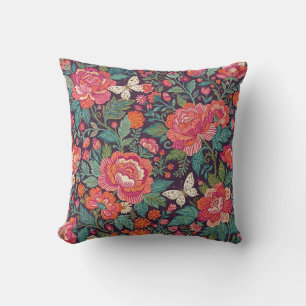 Abstract Colourful Peonies Butterfly Throw Pillow