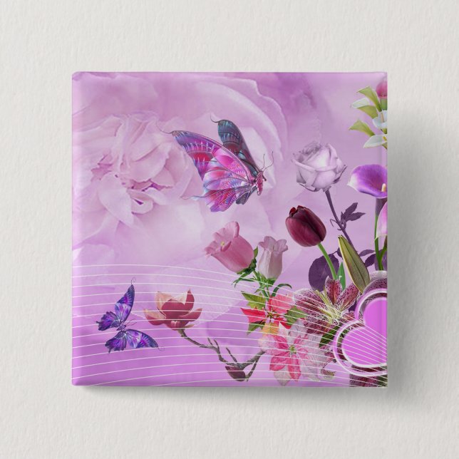 Abstract Colourful Pink Purple Cute Butterfly 2 Inch Square Button (Front)