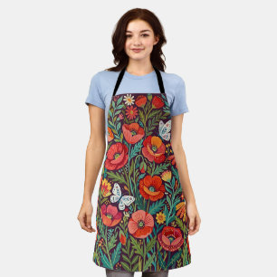 Abstract Colourful Poppies Butterflies Apron