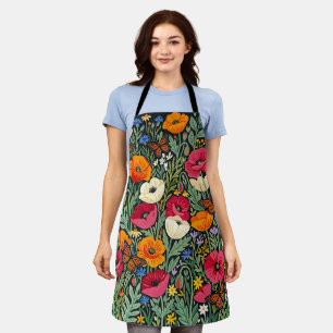 Abstract Colourful Poppies Butterflies Apron