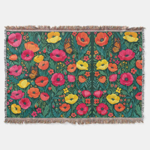 Abstract Colourful Poppies Butterflies Blankets