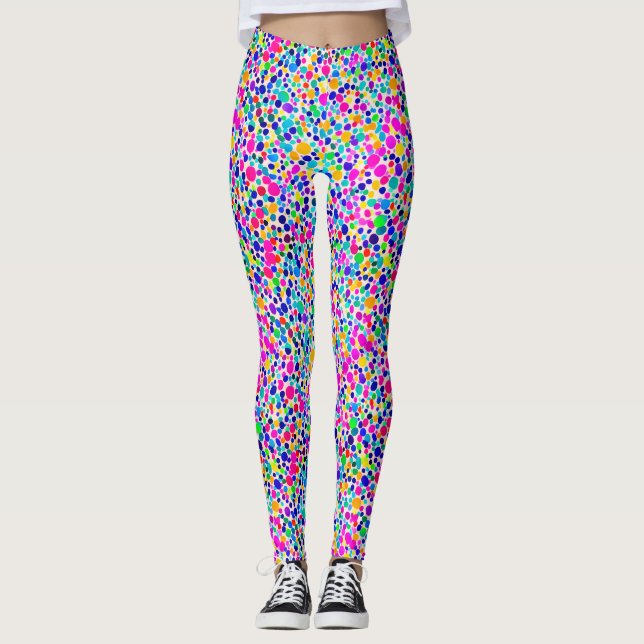 Abstract Colourful Rainbow Dots Watercolor Pattern Leggings (Front)