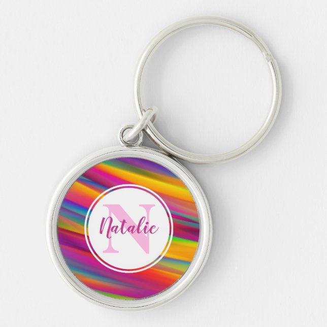 Abstract Colourful Rainbow Gradient Name Monogram Keychain (Front)