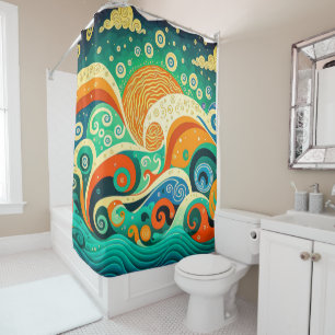 Abstract Colourful Retro 70s Hippie Waves Artwork