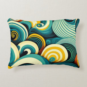 Abstract Colourful Retro 70s Hippie Waves Artwork  Accent Pillow