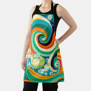 Abstract Colourful Retro 70s Hippie Waves Artwork  Apron