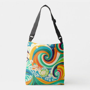 Abstract Colourful Retro 70s Hippie Waves Artwork Crossbody Bag