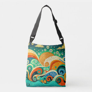 Abstract Colourful Retro 70s Hippie Waves Artwork Crossbody Bag