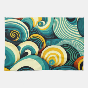 Abstract Colourful Retro 70s Hippie Waves Artwork Kitchen Towel