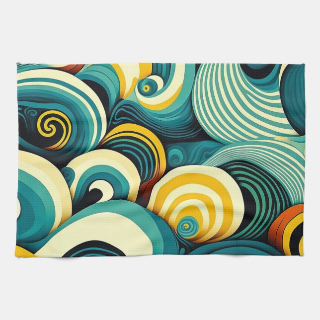 Abstract Colourful Retro 70s Hippie Waves Artwork  Kitchen Towel (Horizontal)