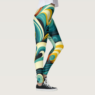 Abstract Colourful Retro 70s Hippie Waves Artwork  Leggings