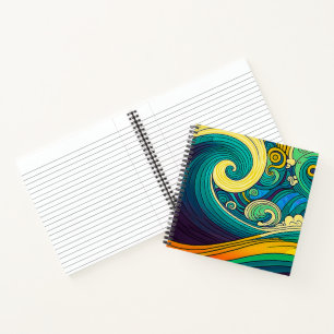 Abstract Colourful Retro 70s Hippie Waves Artwork  Notebook
