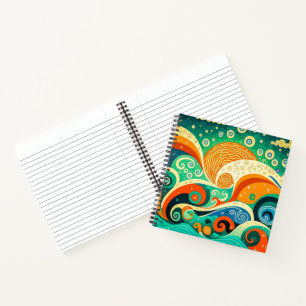 Abstract Colourful Retro 70s Hippie Waves Artwork  Notebook