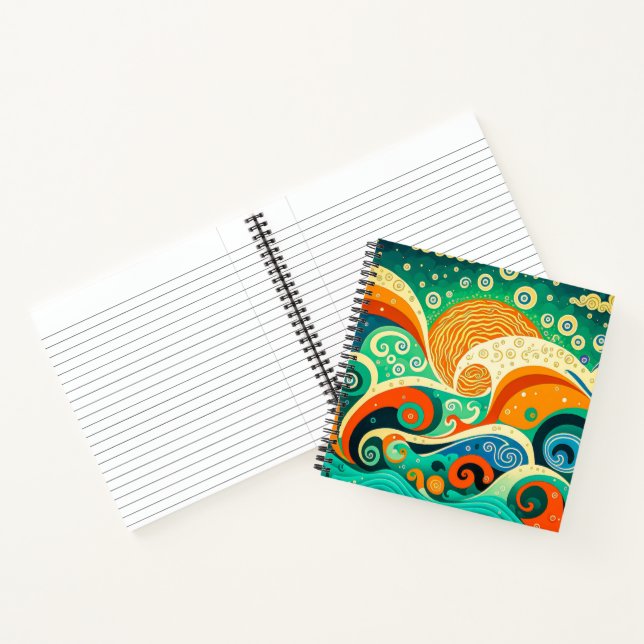 Abstract Colourful Retro 70s Hippie Waves Artwork  Notebook (Inside)