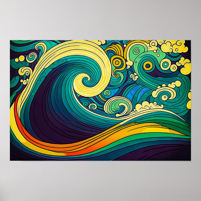Abstract Colourful Retro 70s Hippie Waves Artwork  Poster (Front)