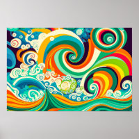 Abstract Colourful Retro 70s Hippie Waves Artwork