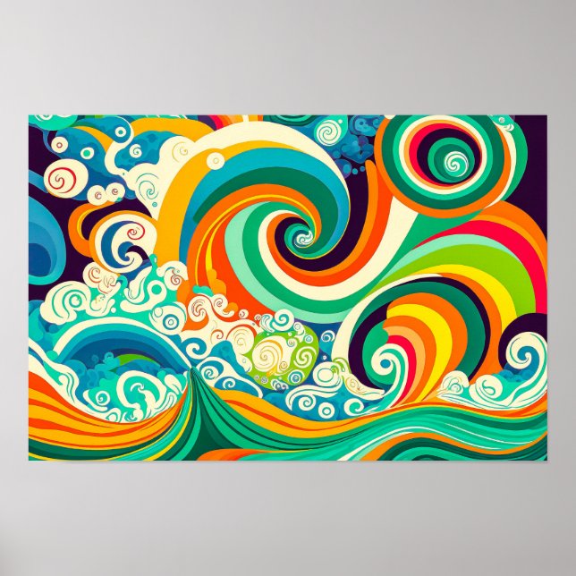 Abstract Colourful Retro 70s Hippie Waves Artwork  Poster (Front)