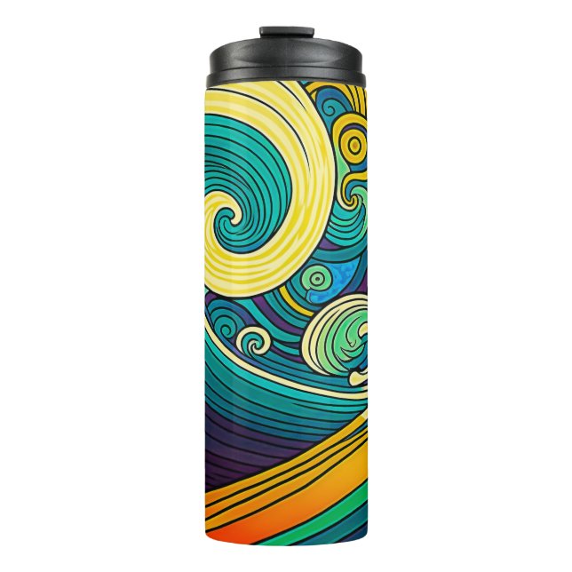Abstract Colourful Retro 70s Hippie Waves Artwork  Thermal Tumbler (Front)