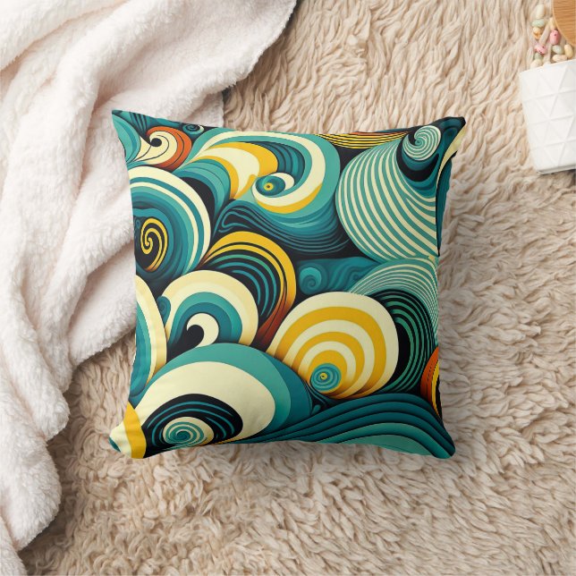 Abstract Colourful Retro 70s Hippie Waves Artwork  Throw Pillow (Blanket)