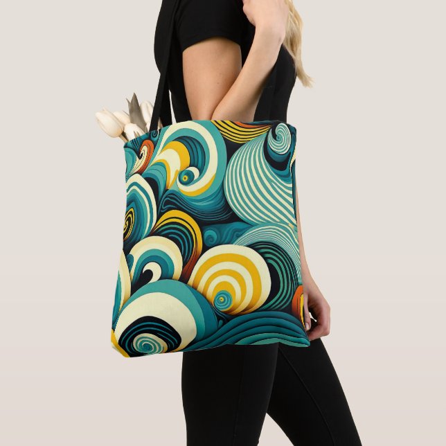 Abstract Colourful Retro 70s Hippie Waves Artwork  Tote Bag (Close Up)