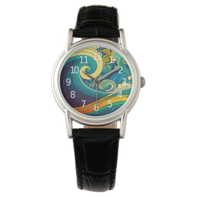 Abstract Colourful Retro 70s Hippie Waves Artwork  Watch (Front)