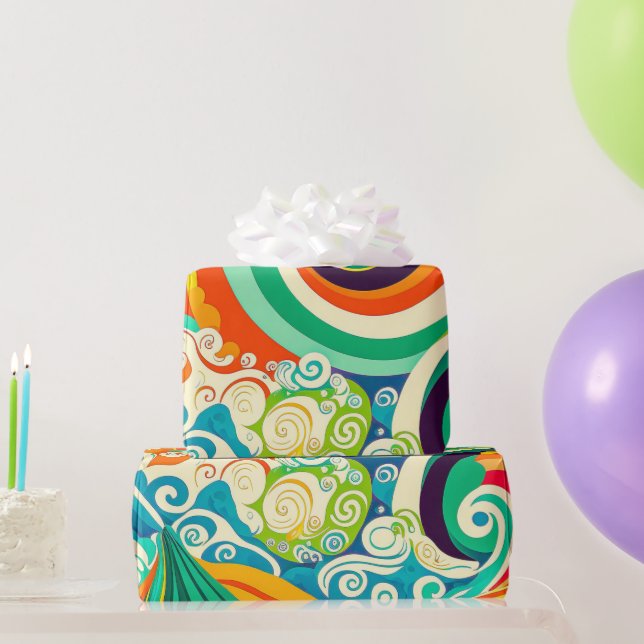 Abstract Colourful Retro 70s Hippie Waves Artwork  Wrapping Paper (Party Gifts)