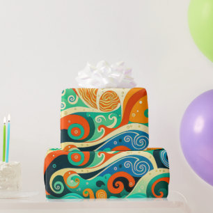 Abstract Colourful Retro 70s Hippie Waves Artwork Wrapping Paper