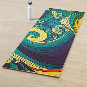 Abstract Colourful Retro 70s Hippie Waves Artwork  Yoga Mat