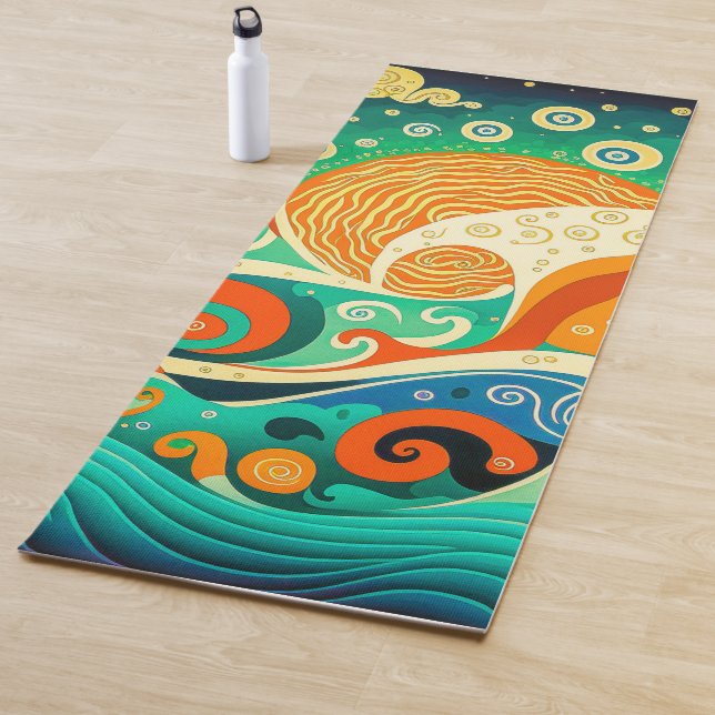 Abstract Colourful Retro 70s Hippie Waves Artwork  Yoga Mat (In Situ)
