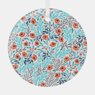 Abstract Colourful Roses: Vintage Floral Glass Ornament