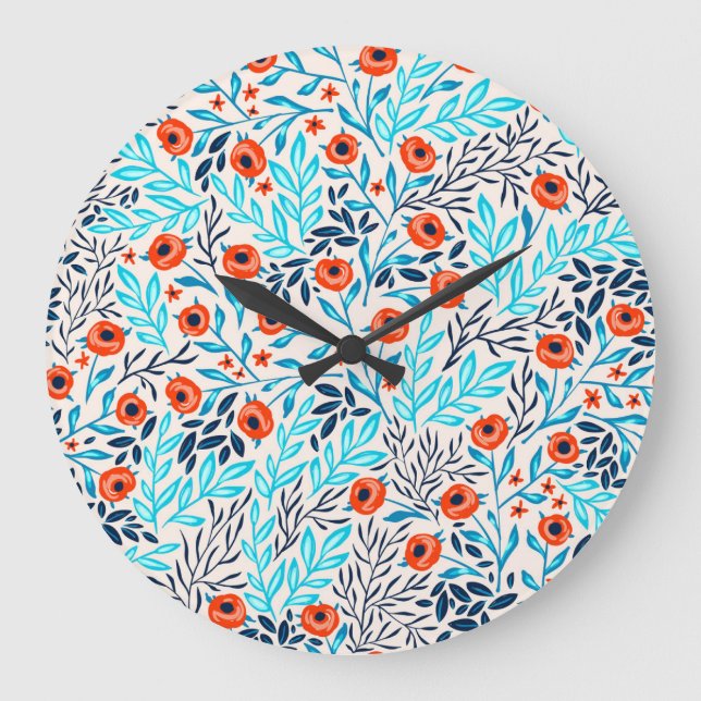 Abstract Colourful Roses: Vintage Floral Large Clock (Front)