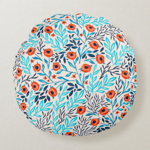 Abstract Colourful Roses: Vintage Floral Round Pillow