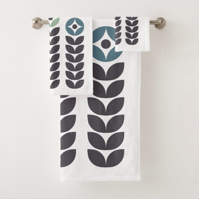 Abstract colourful Scandinavian flowers Bath Towel Set (Insitu)