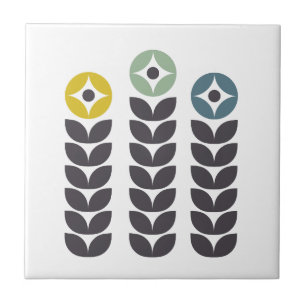 Abstract colourful Scandinavian flowers Tile