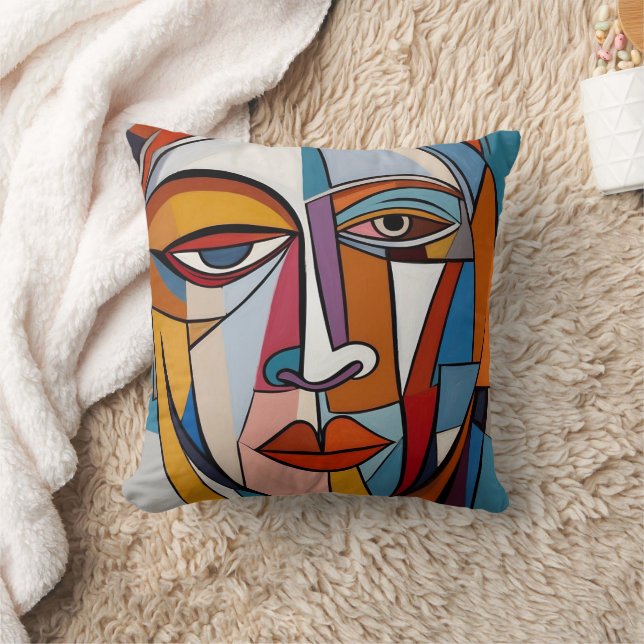 Abstract Colourful Shapes Face Throw Pillow (Blanket)