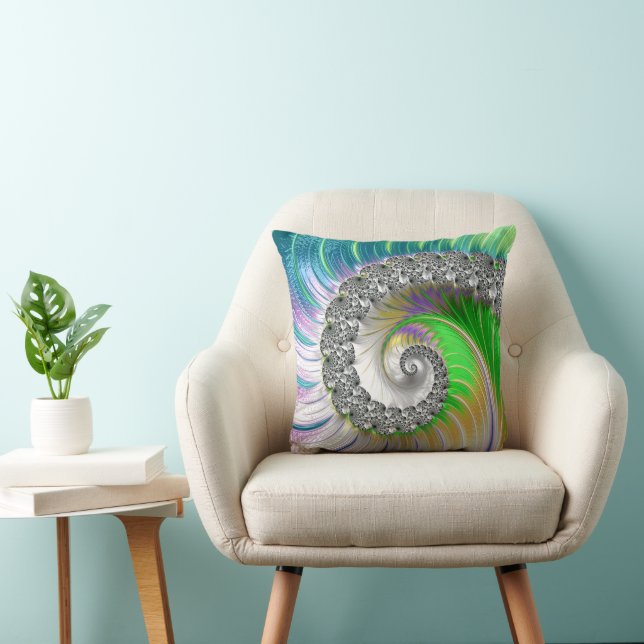Abstract Colourful Spiral Fractal Throw Pillow (Chair)