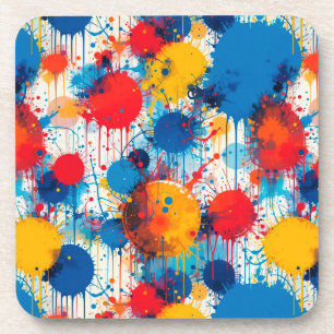 Abstract Colourful Splatter Art Coaster